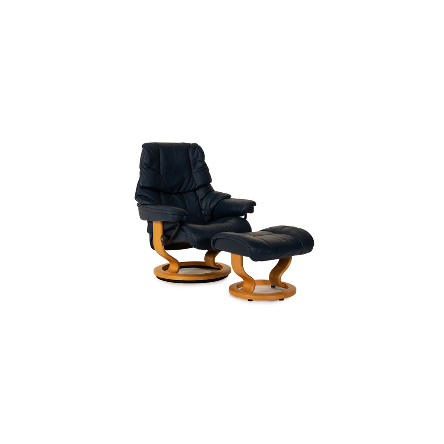 Stressless Reno Leder Sessel Blau Größe S inkl. Hocker Funktion