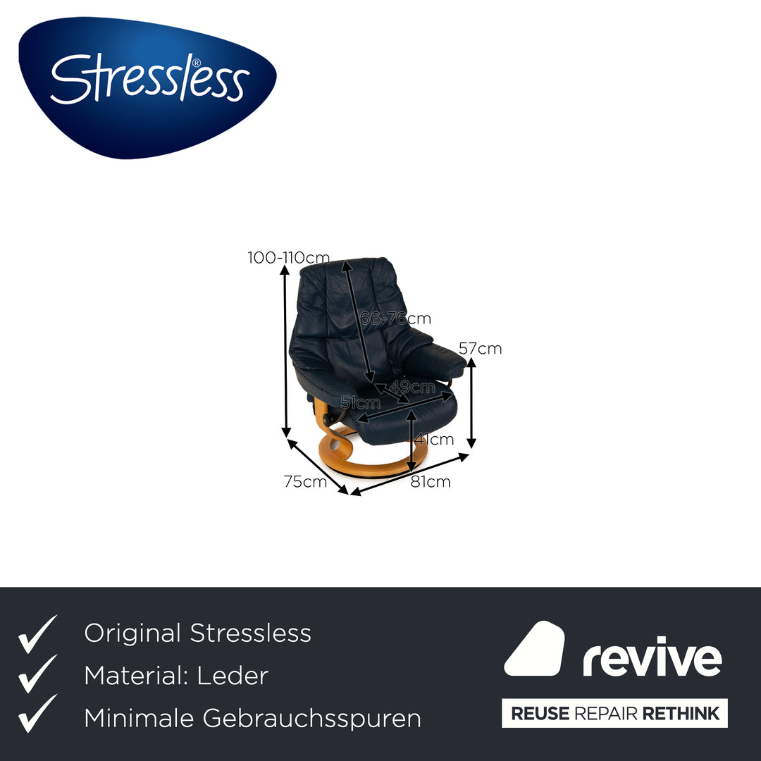 Stressless Reno Leder Sessel Blau Größe S inkl. Hocker Funktion