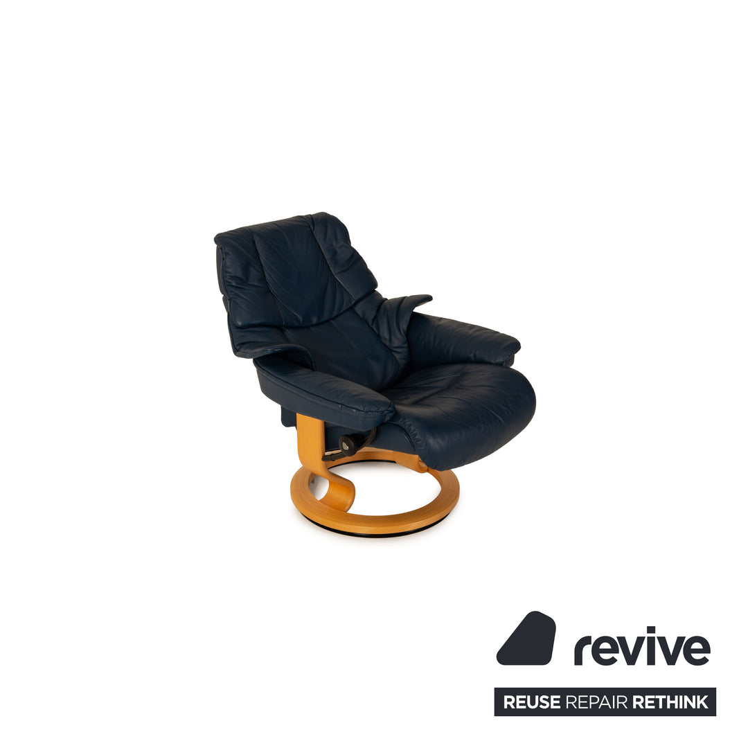 Stressless Reno Leder Sessel Blau Größe S inkl. Hocker Funktion