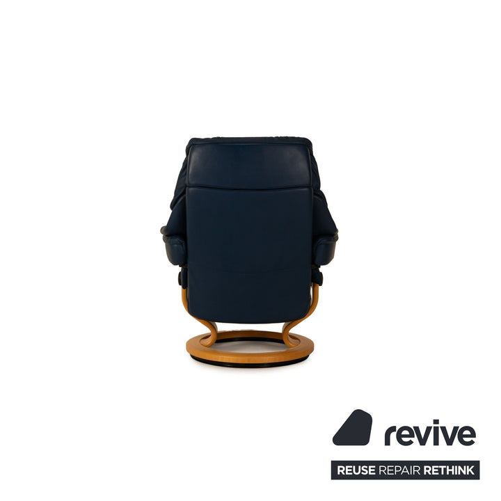 Stressless Reno Leder Sessel Blau Größe S inkl. Hocker Funktion