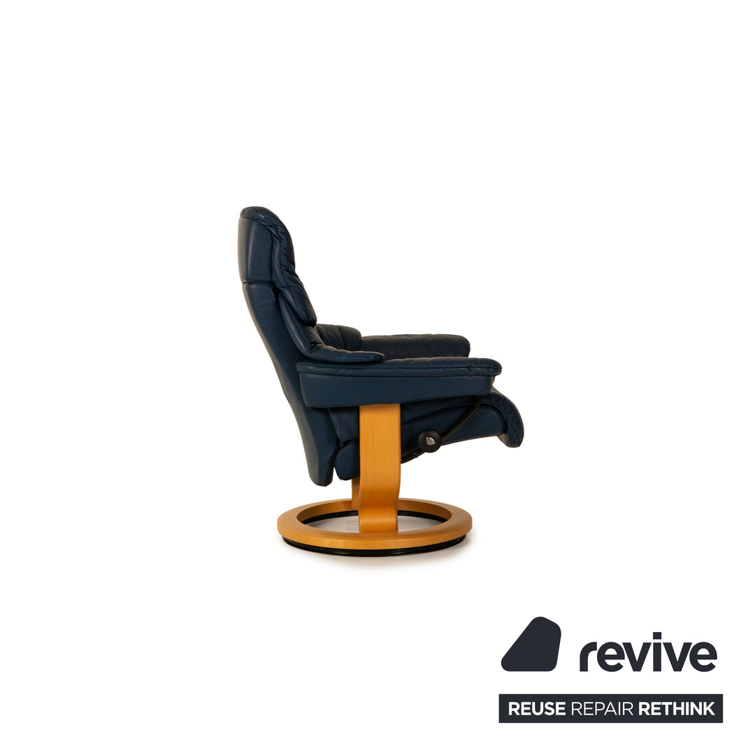 Stressless Reno Leder Sessel Blau Größe S inkl. Hocker Funktion
