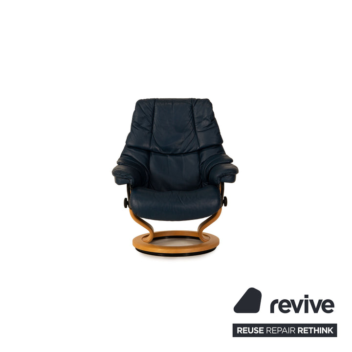 Stressless Reno Leder Sessel Blau Größe S inkl. Hocker Funktion