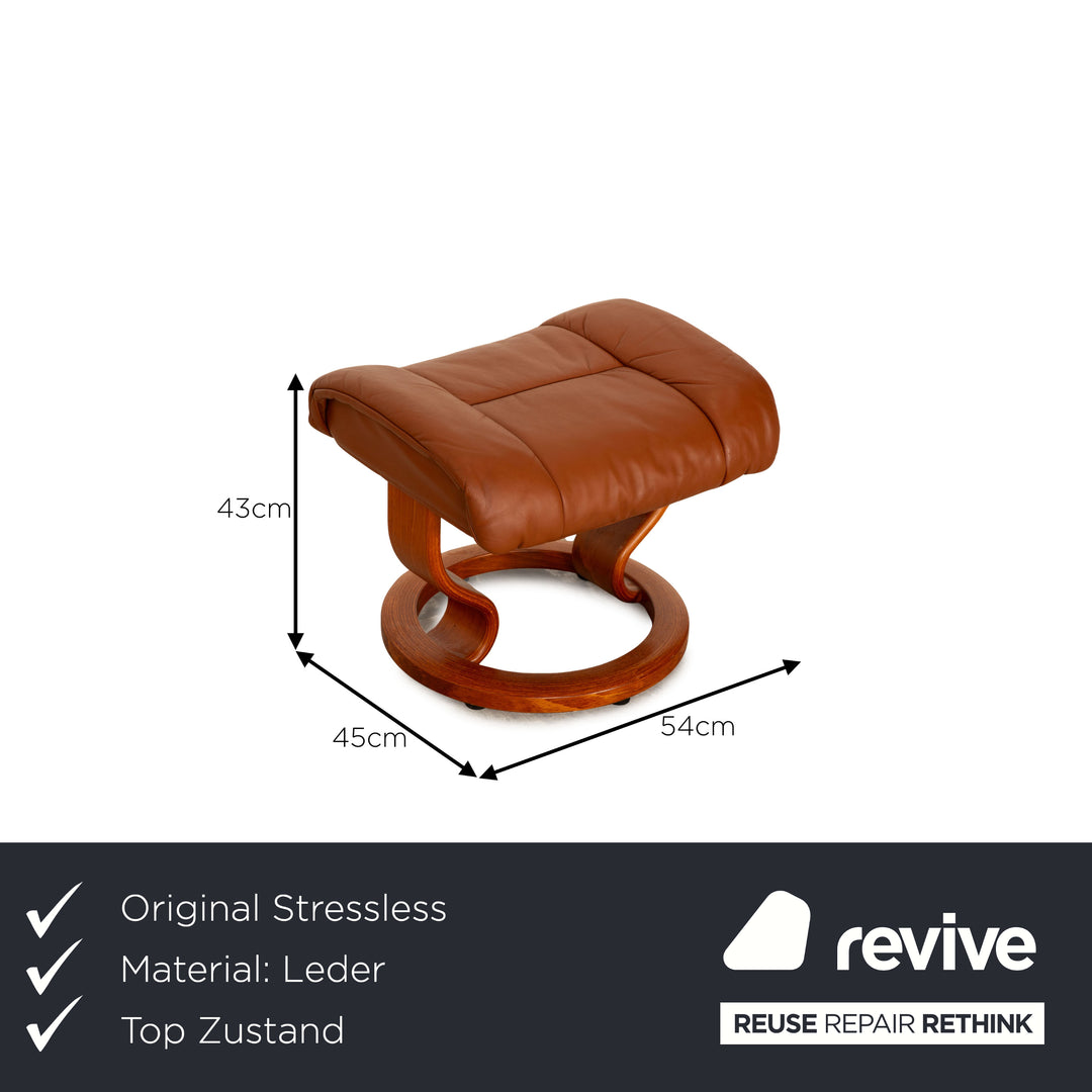 Stressless Reno Leder Sessel Cognac Größe S inkl. Hocker manuelle Relaxfunktion Relaxsessel Beistelltisch