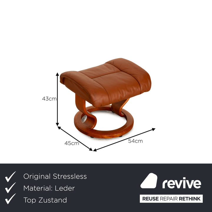 Stressless Reno Leder Sessel Cognac Größe S inkl. Hocker manuelle Relaxfunktion Relaxsessel Beistelltisch