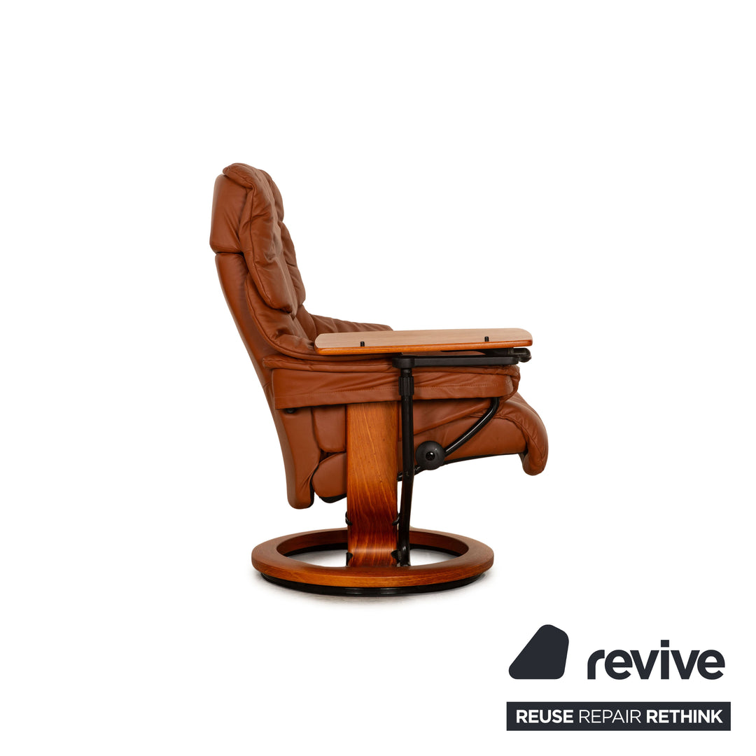 Stressless Reno Leder Sessel Cognac Größe S inkl. Hocker manuelle Relaxfunktion Relaxsessel Beistelltisch