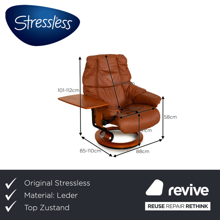Stressless Reno Leder Sessel Cognac Größe S inkl. Hocker manuelle Relaxfunktion Relaxsessel Beistelltisch
