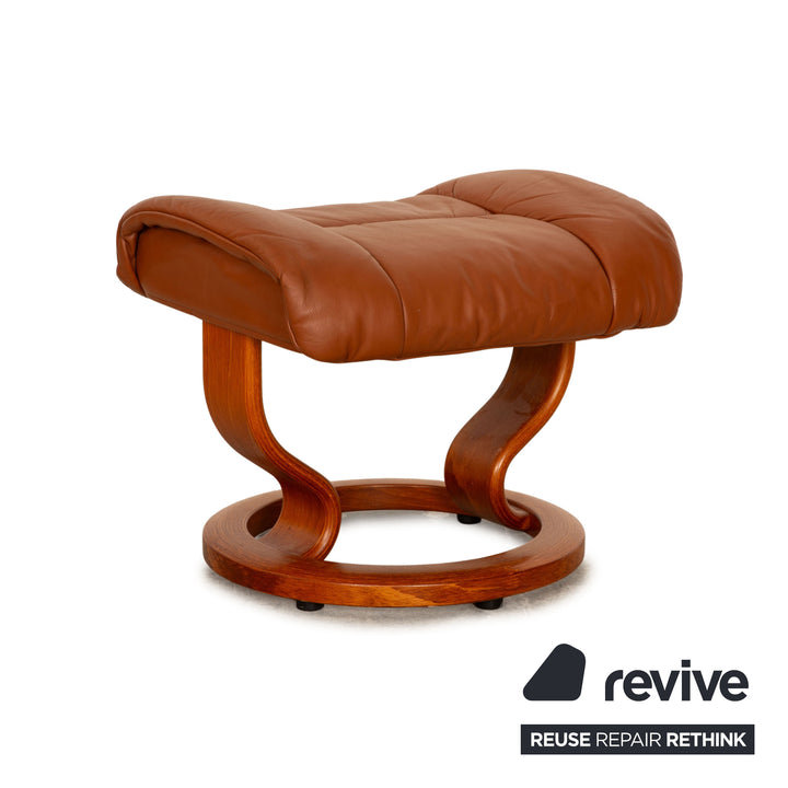 Stressless Reno Leder Sessel Cognac Größe S inkl. Hocker manuelle Relaxfunktion Relaxsessel Beistelltisch