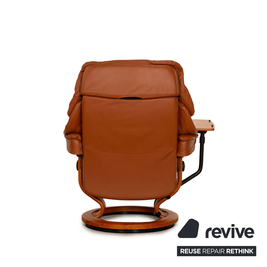 Stressless Reno Leder Sessel Cognac Größe S inkl. Hocker manuelle Relaxfunktion Relaxsessel Beistelltisch