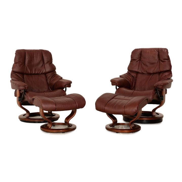 Stressless Reno leather armchair set brown 2x armchairs incl. stool