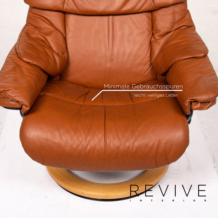 Stressless Reno Leder Sessel inkl. Hocker Cognac Braun Relaxfunktion Funktion Relaxsessel #14820