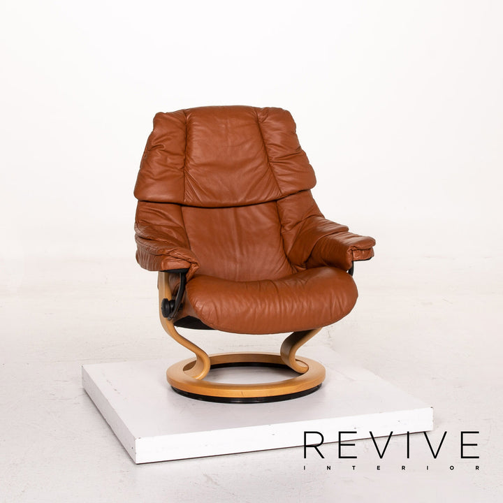 Stressless Reno Leder Sessel inkl. Hocker Cognac Braun Relaxfunktion Funktion Relaxsessel #14820