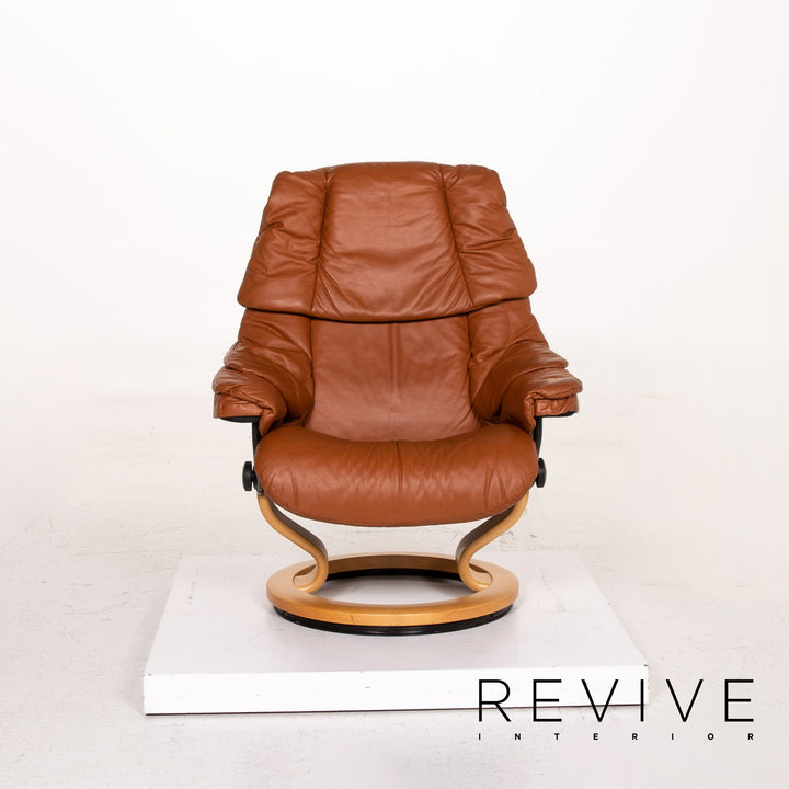 Stressless Reno Leder Sessel inkl. Hocker Cognac Braun Relaxfunktion Funktion Relaxsessel #14820