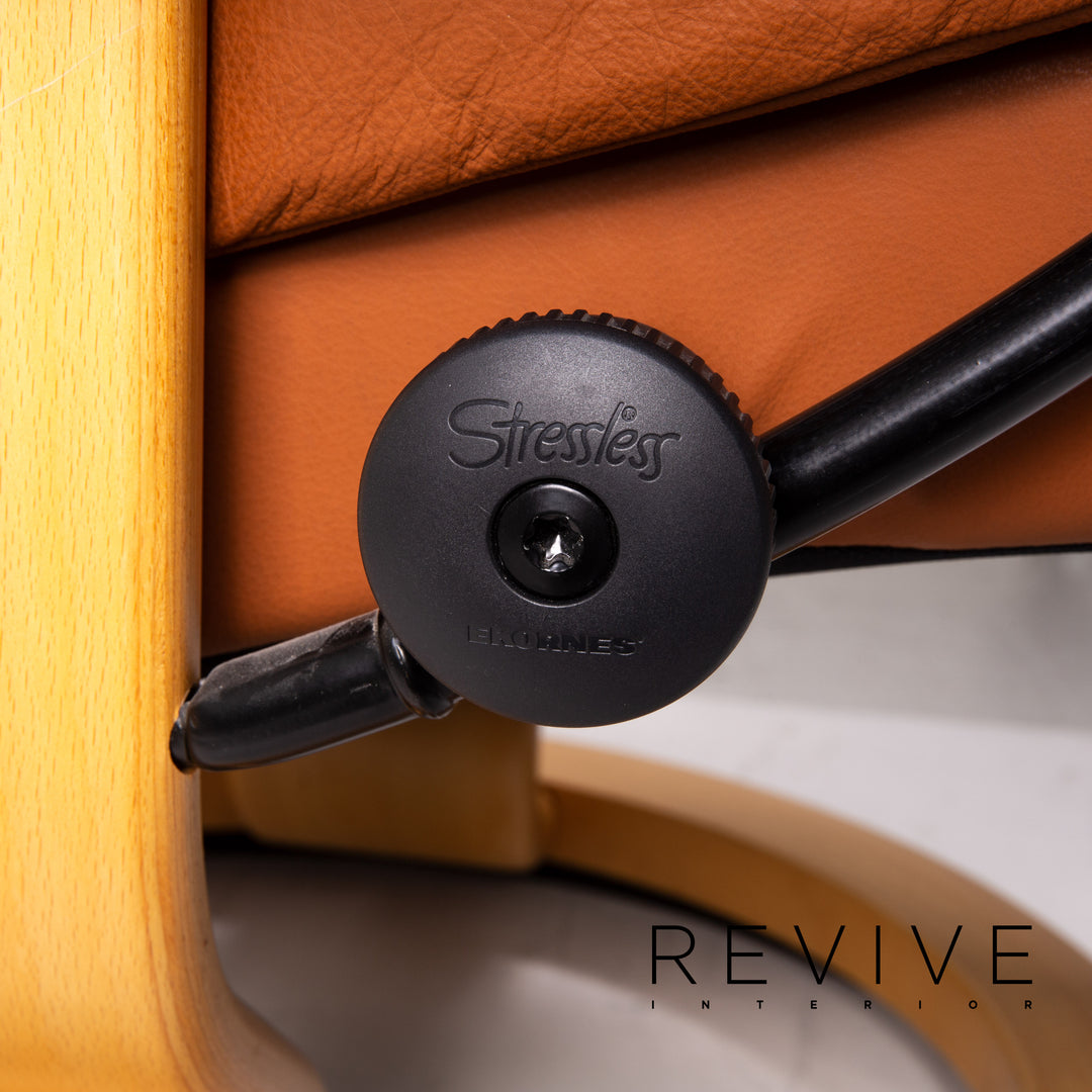 Stressless Reno Leder Sessel inkl. Hocker Cognac Braun Relaxfunktion Funktion Relaxsessel #14820