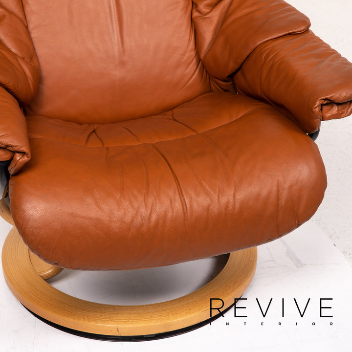 Stressless Reno Leder Sessel inkl. Hocker Cognac Braun Relaxfunktion Funktion Relaxsessel #14820