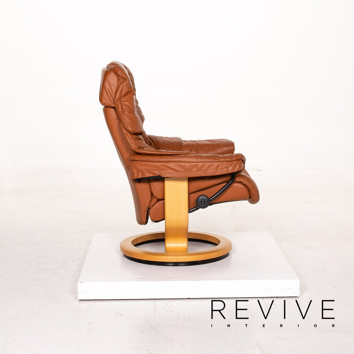Stressless Reno Leder Sessel inkl. Hocker Cognac Braun Relaxfunktion Funktion Relaxsessel #14820