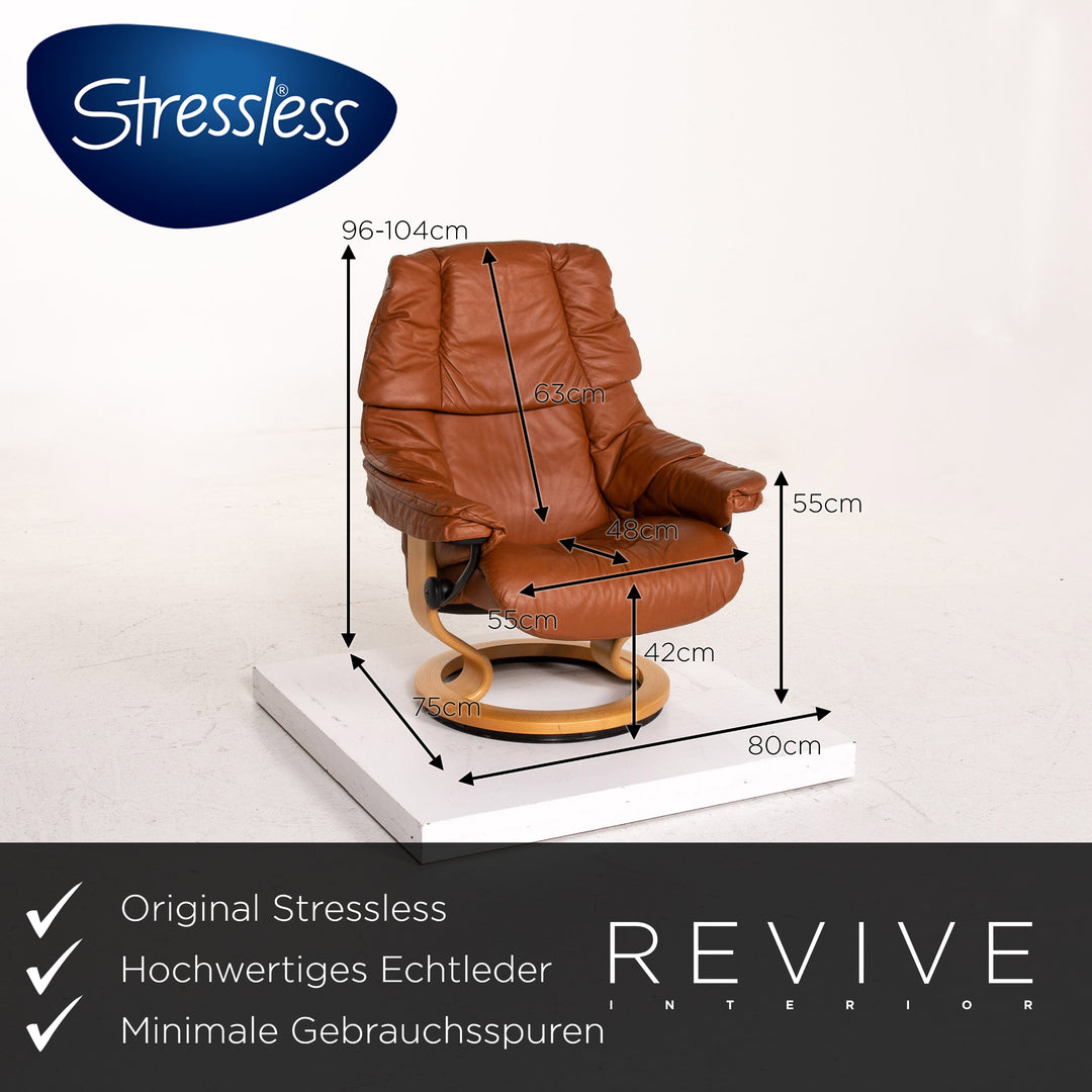 Stressless Reno Leder Sessel inkl. Hocker Cognac Braun Relaxfunktion Funktion Relaxsessel #14820