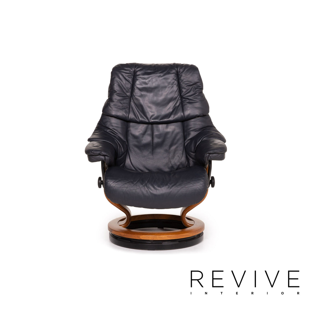 Stressless Reno Leder Sessel inkl. Hocker Dunkelblau Blau Relaxfunktion Funktion Relaxsessel