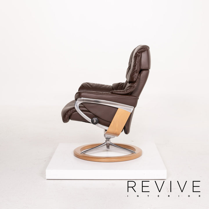 Stressless Reno Leather Armchair incl. Stool Dark Brown Brown Relaxation Function Relaxation Armchair #14591