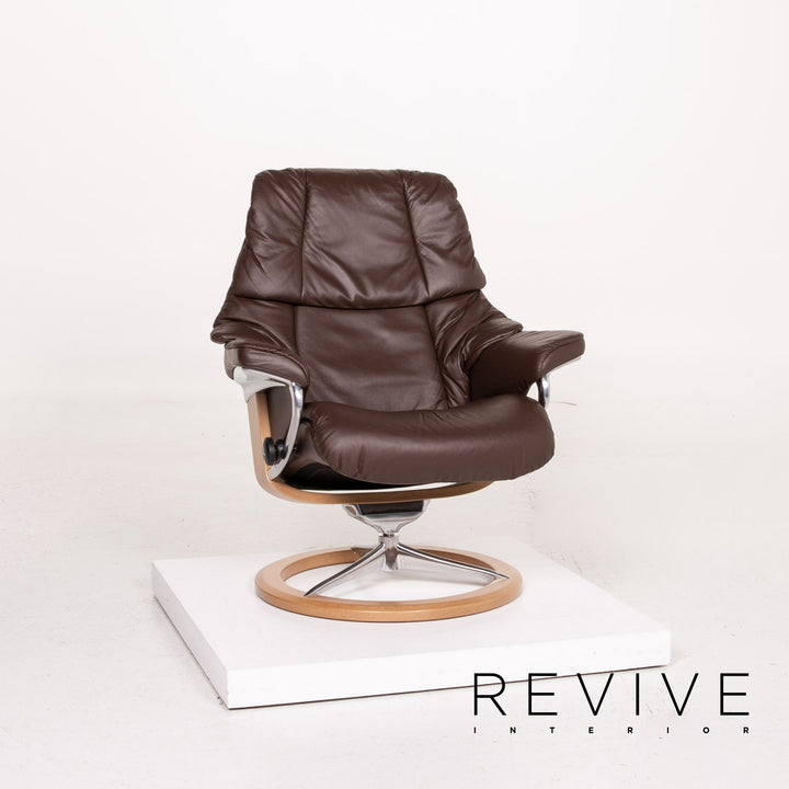 Stressless Reno Leather Armchair incl. Stool Dark Brown Brown Relaxation Function Relaxation Armchair #14591