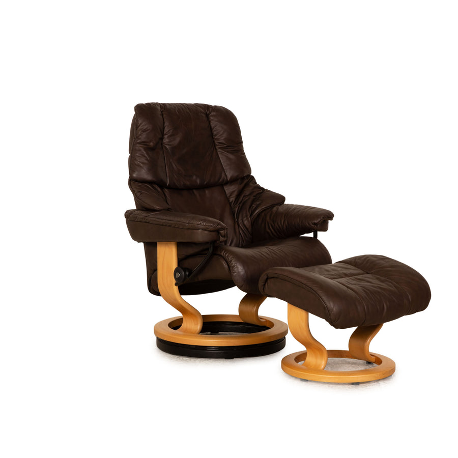 Stressless Reno leather armchair incl. stool brown size M relaxation armchair manual relaxation function