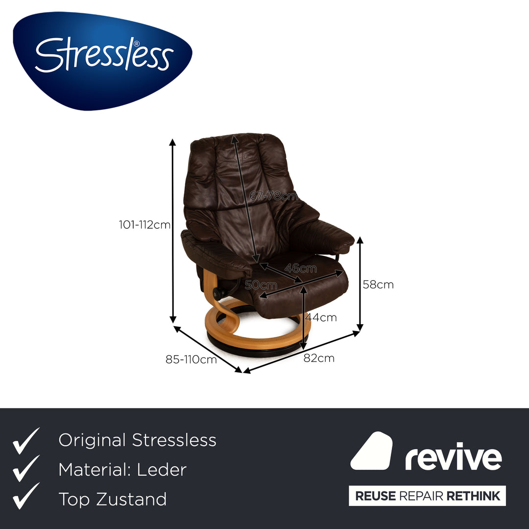Stressless Reno Leder Sessel inkl. Hocker Braun Größe M Relaxsessel manuelle Relaxfunktion