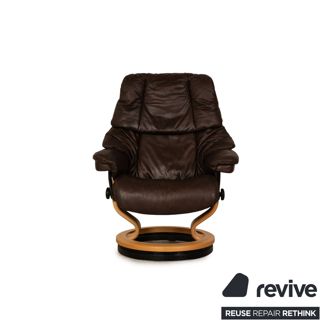 Stressless Reno Leder Sessel inkl. Hocker Braun Größe M Relaxsessel manuelle Relaxfunktion