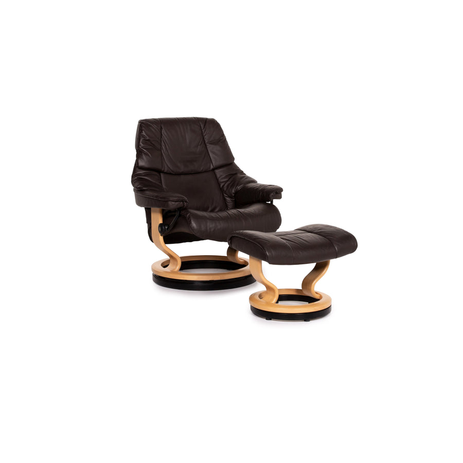 Stressless Reno Leder Sessel inkl. Hocker Dunkelbraun Braun Relaxsessel Relaxfunktion Größe L Funktion #14268