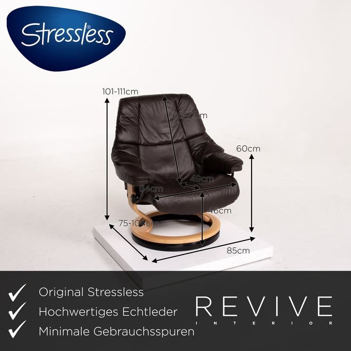 Stressless Reno leather armchair incl. stool dark brown brown relaxation armchair relax function size L function #14268