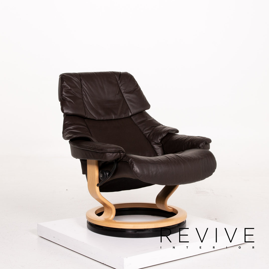 Stressless Reno Leder Sessel inkl. Hocker Dunkelbraun Braun Relaxsessel Relaxfunktion Größe L Funktion #14268