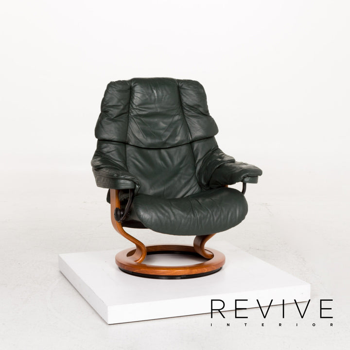 Stressless Reno Leder Sessel inkl. Hocker Grün Dunkelgrün Relaxsessel Relaxfunktion Funktion #13576