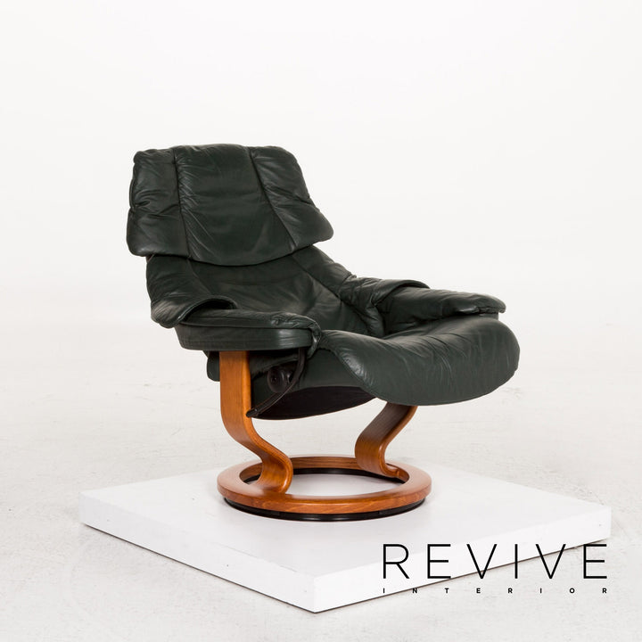 Stressless Reno Leder Sessel inkl. Hocker Grün Dunkelgrün Relaxsessel Relaxfunktion Funktion #13576