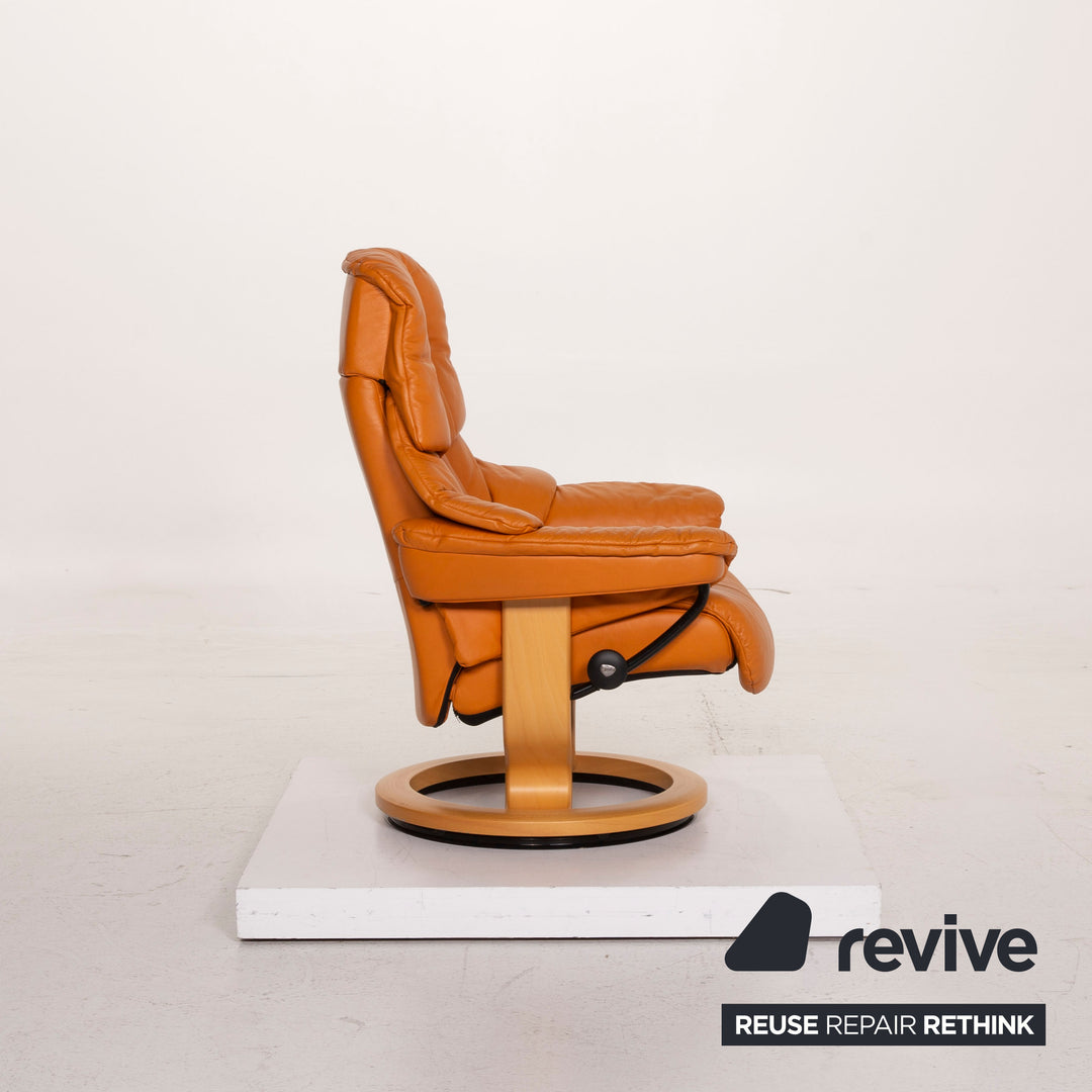 Stressless Reno Leather Lounge Chair Orange Relaxation incl. Stool #15411