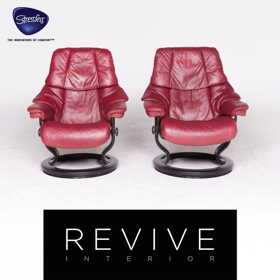Stressless Reno M Designer Leder Sessel Garnitur Rot Echtleder Stuhl Relax #8837