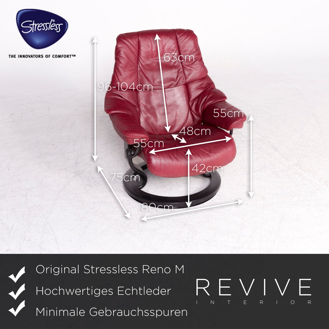 Stressless Reno M Designer Leder Sessel Garnitur Rot Echtleder Stuhl Relax #8837