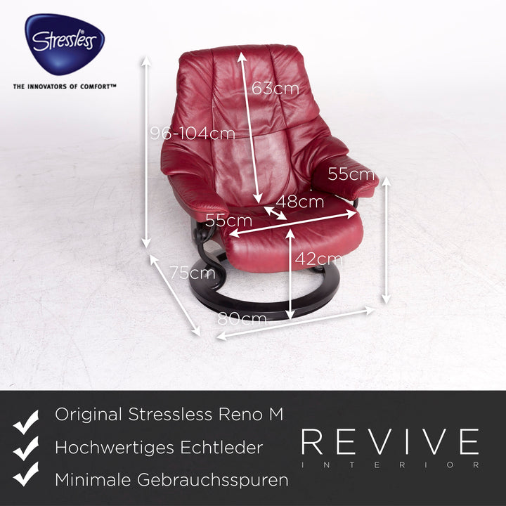 Stressless Reno M Designer Leder Sessel Garnitur Rot Echtleder Stuhl Relax #8837