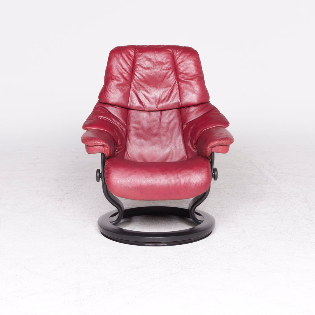 Stressless Reno M Designer Leder Sessel Garnitur Rot Echtleder Stuhl Relax #8837