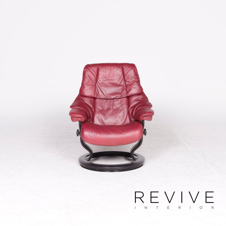 Stressless Reno M Designer Leder Sessel Garnitur Rot Echtleder Stuhl Relax #8837