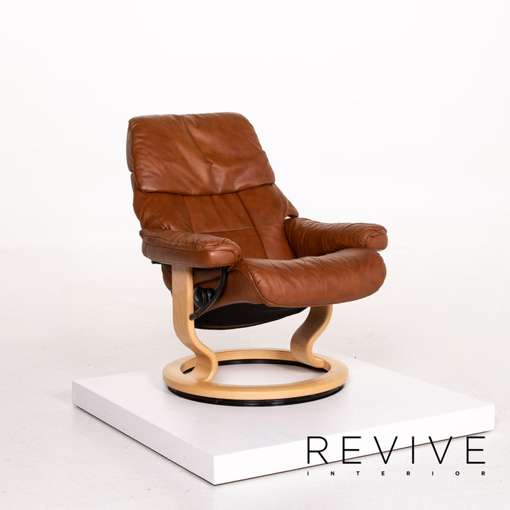 Stressless Ruby leather armchair incl. stool cognac brown recliner relax function function #13975
