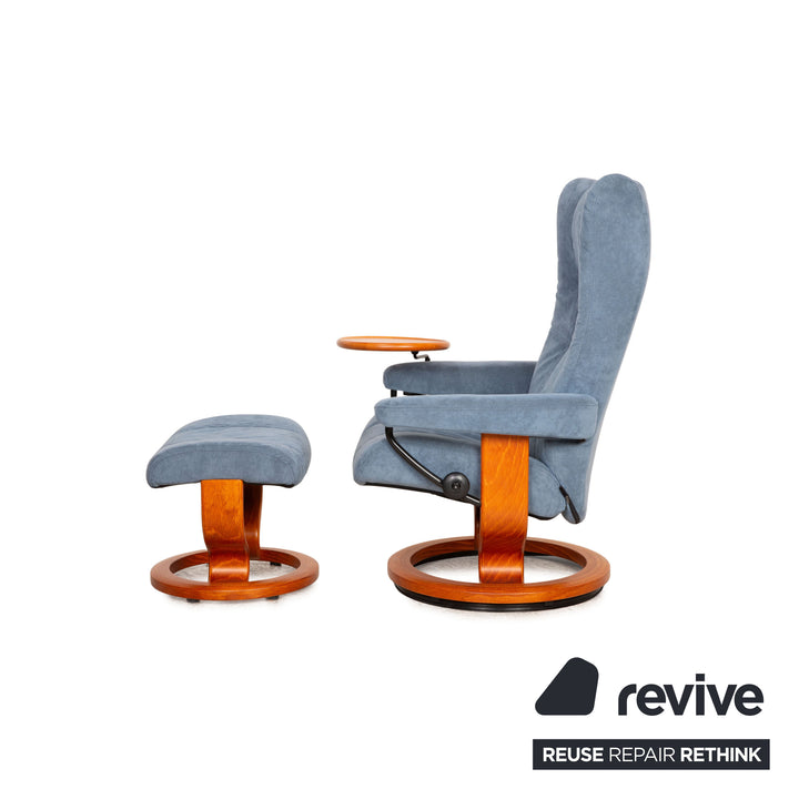 Stressless Stoff Sessel Blau Grau inkl. Hocker manuelle Funktion Größe M