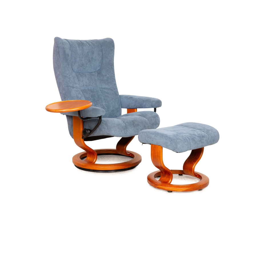 Stressless Stoff Sessel Blau Grau inkl. Hocker manuelle Funktion Größe M