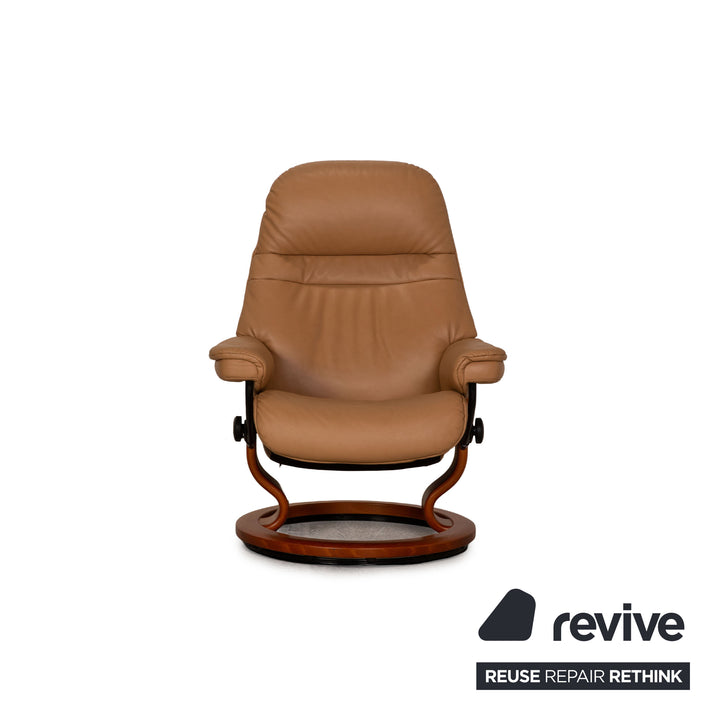 Stressless Sunrise leather armchair beige Function incl. footstool