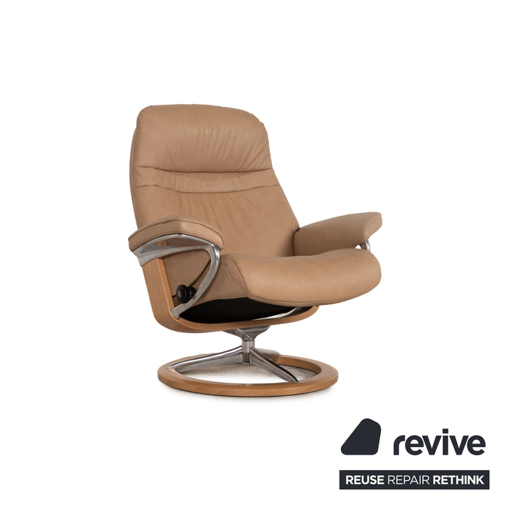 Stressless Sunrise leather armchair beige incl. stool relaxation function