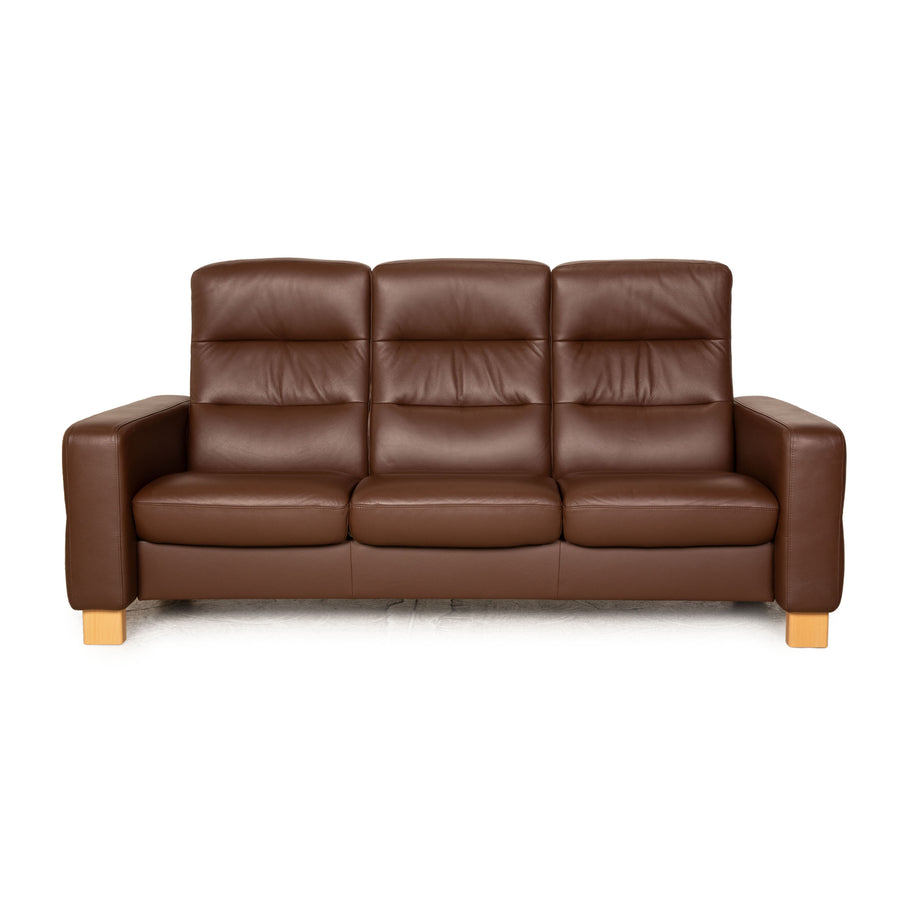 Stressless Wave Leather Three Seater Sofa Couch Brown Manual Function