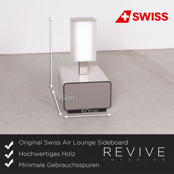 Swiss Air Lounge Designer Holz Sideboard mit Lampe Weiß Modern #7840