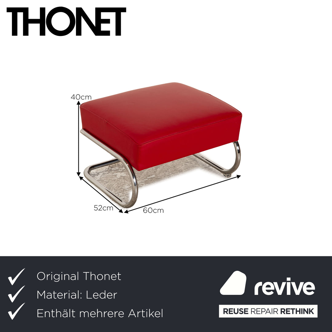 Thonet S411 Leather Armchair Set Red Cantilever Stool