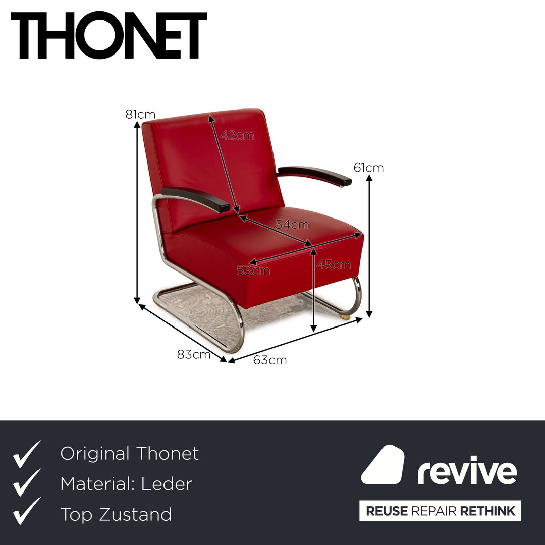 Thonet S411 Leather Armchair Red Cantilever