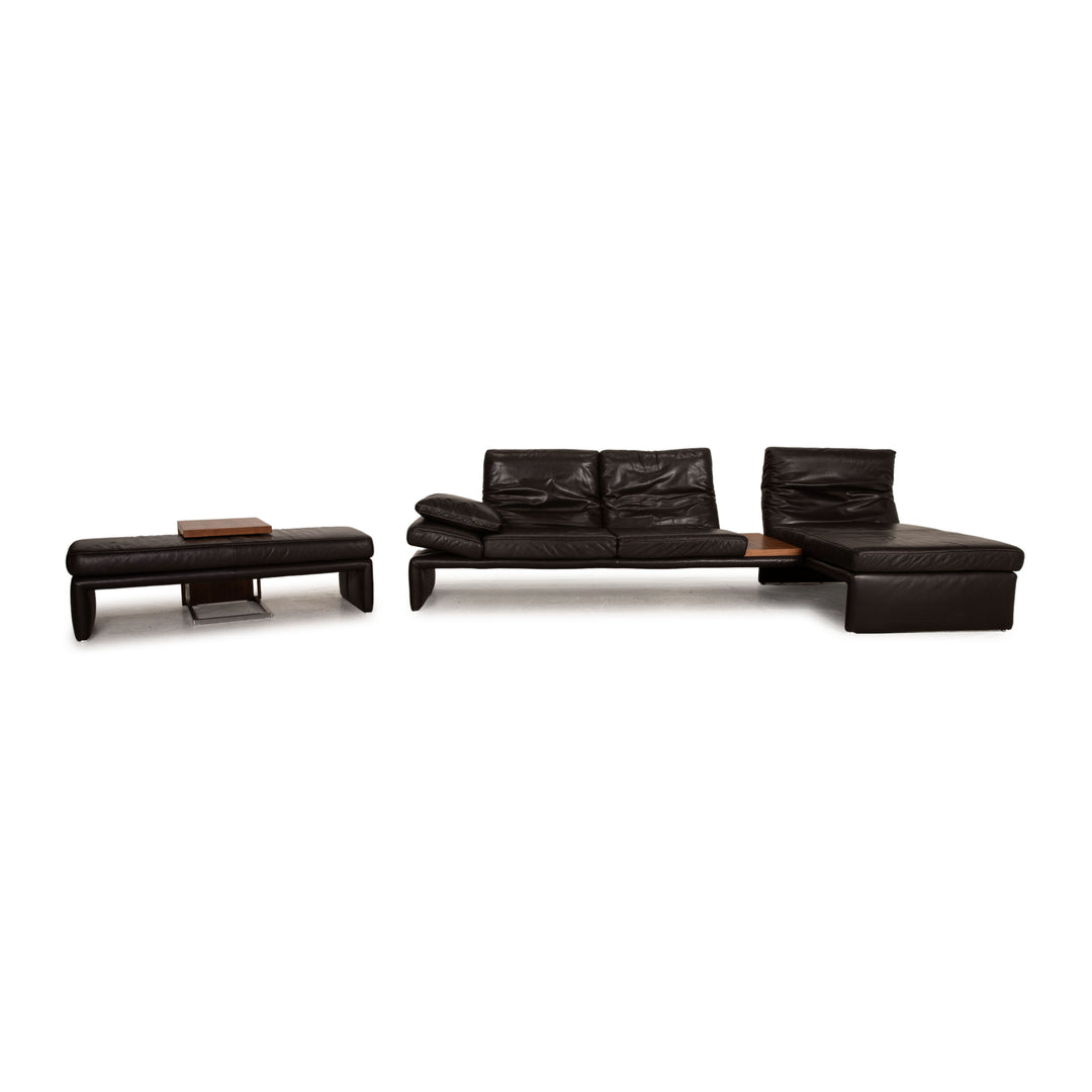 Title Koinor Raoul leather sofa set dark brown corner sofa footstool electric function side table