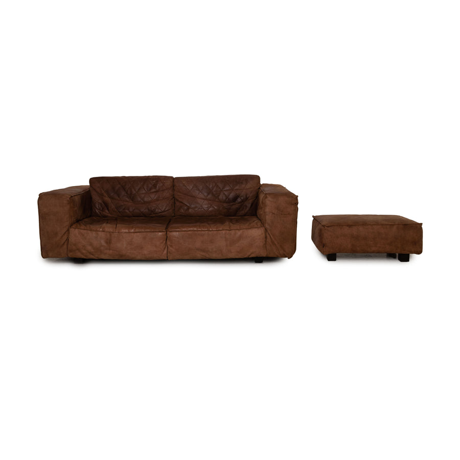 Tommy M by Machalke Leder Sofa Garnitur Braun Viersitzer Hocker Couch