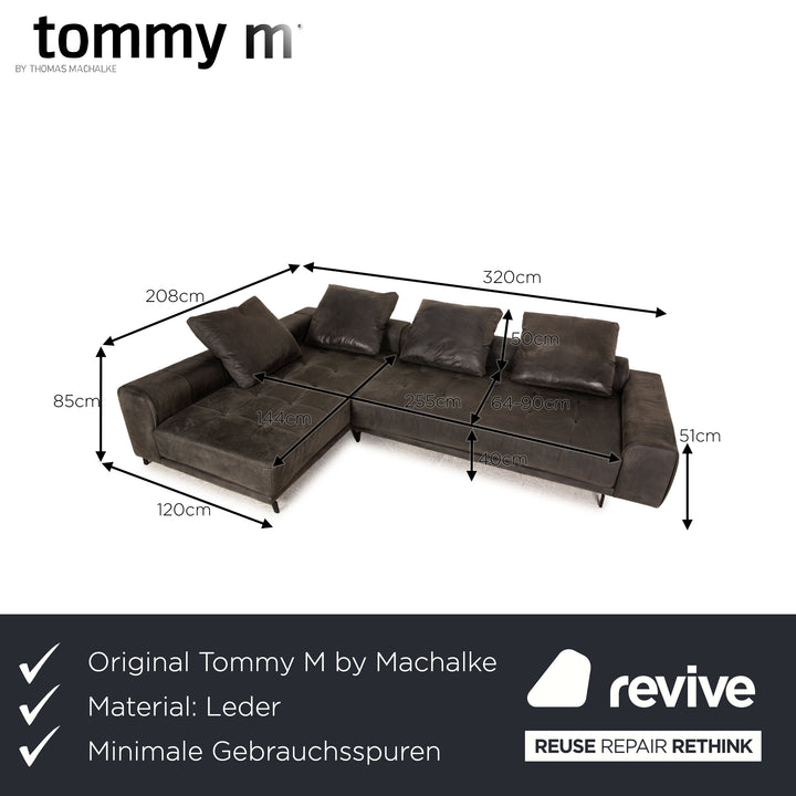 Tommy M by Machalke St. Barth leather sofa gray dark gray corner sofa couch recamier left