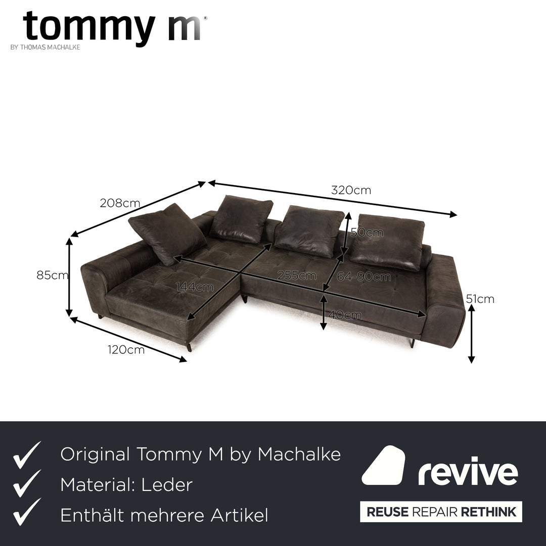 Tommy M by Machalke St. Barth Leder Sofa Garnitur Dunkelgrau Ecksofa Hocker Couch